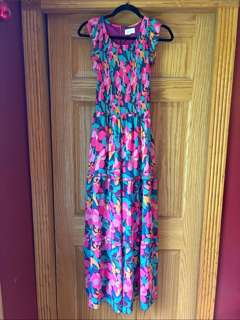 MELLODAY Fuchsia Floral Trim Dress with Teal & Orange Accents